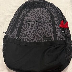 PINK Victoria's Secret Gray Leopard Backpack with Red Bow